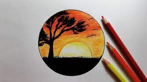 رسم منظر طبيعي سهل رسم الغروب بالألوان الخشبية للمبتدئين خطوة بخطوة how to draw land space easy youtube art artwork abstract