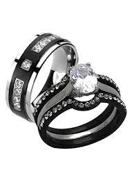 Marimor Jewelry His And Her 4pc Black And Silver Stainless Steel And Titanium Wedding Ring Band Set Size Women S 10 Men S 07 Walmart Com In 2021 Titanium Wedding Rings Wedding