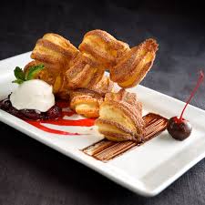 Churros White Chocolate Ice Cream Maraschino Compote Dark Chocolate Sauce Food Plating Food Grilled Desserts