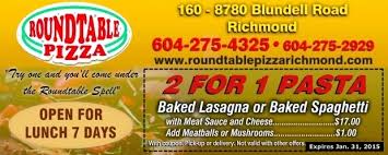 2 For 1 Pasta At Round Table Pizza Restaurant Coupons Richmond Bc Couponsbc Ca