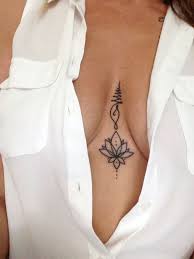 Unique Women Tattoo Unalome And Lotus Tattoo Unique Tattoos For Women Sternum Tattoo Chakra Tattoo