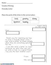 Friendly letter format to mom Parts Of The Friendly Letter Worksheet