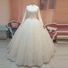 Arabic Bridal Gown Islamic Long Sleeve Muslim Wedding Dress Arab Ball Gown Lace Hijab Ball Gown Princ In 2021 Muslim Wedding Dress High Neck Wedding Dress Bridal Gowns