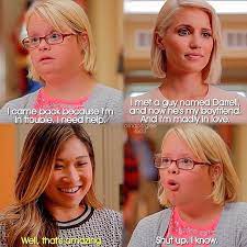 Glee 6x03 Jagged Little Tapestry Becky Quinn And Tina Glee Memes Glee Funny Glee Quotes