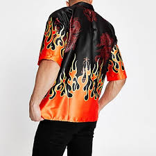 Mens River Island Jaded London Black Flame Regular Fit Shirt