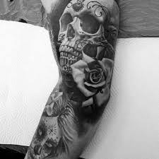 Black And White Realism Tattoo Sleeve Full Arm Day Of The Dead Themed Guys Realistic Sku Arm Day Day Of The Dead Tattoo Sleeve Dead Fu In 2020 Full Sleeve Tattoos Tattoo Sleeve Men Black Sleeve Tattoo