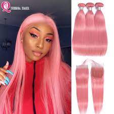 Mink hair weave 10a grade ombre pink color lace closure. Colored Pink Bundles With Closure Brazilian Hair Weave Bundles And Closure Remy Pink Straight Human Hair Bundles With Closure 3 4 Bundles With Closure Aliexpress