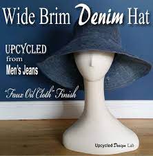 Men S Jeans To Wide Brim Hat With Faux Oil Cloth Finish Oil Cloth Upcycle Jeans Denim Crafts