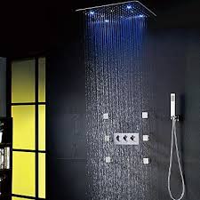 20 Inch Led Shower System Rain Shower Handshower Chrome Shower Faucet Set Faucetsuperdeal Com Shower Faucet Rain Shower System Bathroom Decor