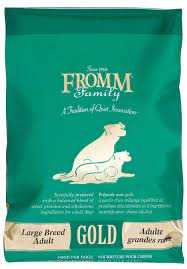 It has proteins that include eggs, chicken, turkey, and fish. Fromm Gold Grain Inclusive Large Breed Adult Formula Dry Dog Food