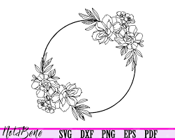 Circle Flower Frame Monogram Floral Frame Svg Wedding Etsy In 2020 Flower Frame Flower Shadow Box Simple Line Drawings
