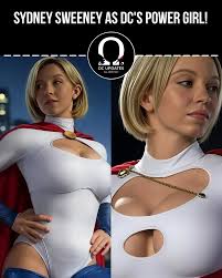 Sydney Sweeney as Power Girl! This is one of the most popular fan casts for  the character! Also, she has two of the most necessary features to play the  character! PowerGirl SydneySweeney