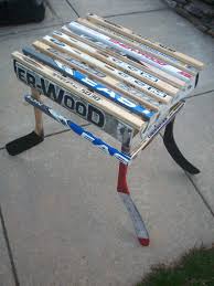 Hockey Stick Side Table All It Needs Is Some Puck Coasters Hockey Decor Hockey Stick Furniture Hockey Themed Room