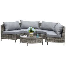 Half moon outdoor sectional with fire pit. Outsunny 5pc Outdoor Patio Furniture Set Garden Rattan Wicker Sofa Cushioned Half Moon Seat Deck W
