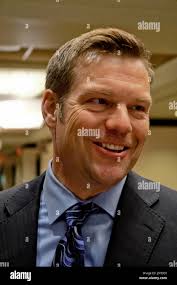 Kansas Secretary of State Kris Kobach at the Ron Estes election night  victory party in Wichita Kansas, April 11, 2017. Photo by Mark Reinstein  Stock Photo