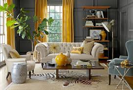Burgundy sofas and green plaid walls. The Way To Brighten Up A Room With Yellow Curtains