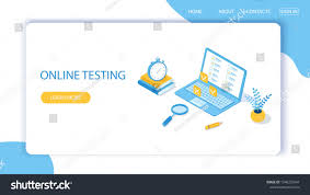 Landing Page With Design Template For Online Testing Concept Of Online Exam Questionnaire Form Online Educati Mockup Design Design Template Online Education
