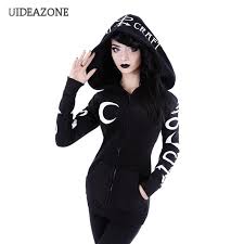 Manteau femme style victorien visual kei gothic. Veste A Manches Longues Gothique Manteau Imprime Lune Punk Noir Sweat A Capuche Pour Femme Sweat A Capuche Fermeture Eclair Grande Taille Decontracte Aliexpress