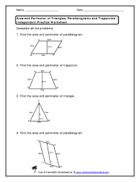 Find its area, if its parallel sides are 1 m and 1.2 m and perpendicular distance between 0.8 m. Area And Perimeter Of Triangles Parallelograms And Trapezoids Independent Practice Worksheet Answers Fill Online Printable Fillable Blank Pdffiller