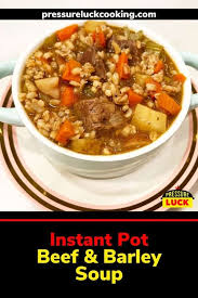 Add stock, thyme, bay leaf, reserved beef and any accumulated juices, and barley to pressure cooker; Instant Pot Beef Barley Soup Pressure Luck Cooking