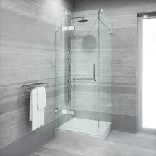 Vigo Monteray 32 W X 32 D X 79 1 4 H Frameless Corner Shower Enclosure W Clear Glass Shower Base At Menards