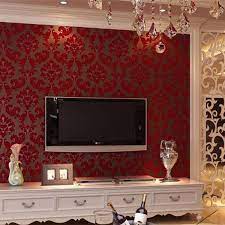 Vintage Non Woven Flocking Modern Romantic Wallpaper Wp86 Red Living Room Walls Design Living Room Wallpaper Living Room Red