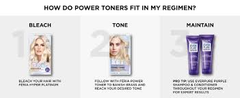 Hairstylists use lightener (bleach) to lighten hair to a desired hair color level. Amazon Com L Oreal Paris Feria Power Hair Toner Long Lasting Anti Brass Toner For Blonde Hair Bleached Hair Blonde Highlights Reduce Brassiness For All Blonde Hair Types And Textures Beauty