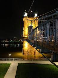 The Famous Roebling Suspension Bridge Taken From Cincinnati Looking At Northern Kentucky Riverfront Cincinnati Suspension Bridge