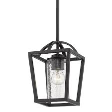 Golden Lighting Mercer 1 Light Black Lantern Mini Pendant With Seeded Glass Shade 4309 M1l Blk Blk Sd The Home Depot