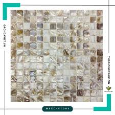 Gạch mosaic ốc xà cừ chip vuông trắng vân vàng MSXC-NT003