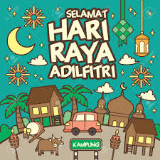 The muslim fast officially begins by mass bathing in the sea. Hari Raya Aidilfitri Celebration Scene Greetings Template With Royalty Free Cliparts Vectors And Stock Illustration Image 143291148