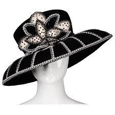 George Zamau L Vintage Black White Beaded Flower Embellished Rhinestone Hat In 2021 Classy Hats Fancy Hats White Church Hats