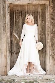 2019 New High Low Summer Modest Wedding Dresses With 3 4 Sleeves Chiffon Gown Wedding Dresses High Low Casual Wedding Dress Wedding Gown Tulle Skirt