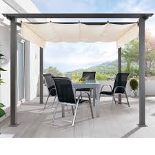 Pergola Aluminiumgestell Und Polyester Dach Pulverbeschichtetes Aluminium Dach 100 Polyester Sonnen Und Sichtschutz Garten Patio Pergola Stufa