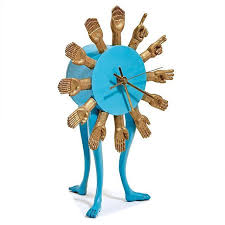 The hands are second hand, minute hand and hour hand. Time On Your Hands This Pedro Friedeberg Signed 1968 Table Clock Epitomizes The Playful Sense Of Fantasy At The Hea Three Legged Table Clock Unusual Clocks