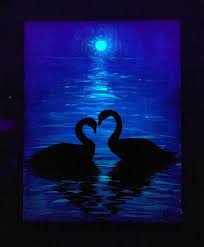 Swan Lake Glow In The Dark Painting Glow Wall Decor Love Birds Etsy Dark Paintings Swan Painting Glow In Dark Paint