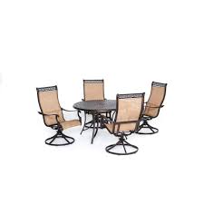 Check out dining sets based on seating capacity and the area of your patio. Agio Somerset 5 Piece Aluminum Round Outdoor Dining Set With Swivels And Cast Top Table Somdn5pcsw 4 The Home Depot