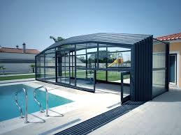 abri haut de piscine telescopique pose au portugal indoor outdoor pool pool houses swimming pools backyard