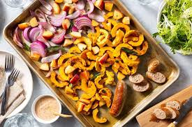 Sheet Pan Pork Sausages With Roasted Apple And Delicata Squash Sun Basket
