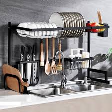Kitchen towel holder over cabinet towel bar rack, expandable double over the door towel rack for universal fit on inside or outside of cupboard doors , stainless steel. Kitchen Shelf Rack Drying Drain Storage Chopsticks Holder Bowl Plate Dish Rack Kitchen Dining Bar Patterer Kitchen Storage Organization