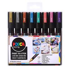 uni posca marker pen pc 5m medium set of 8 metallics