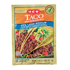 Wheat flour, salt, spice, dried garlic, dried tomatoes, dried onions, . H E B Select Ingredients 25 Less Sodium Taco Seasoning Mix Shop Spice Mixes At H E B
