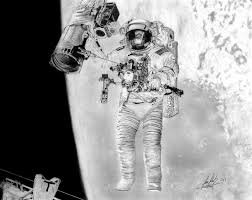 Astronaut Bill Mcarthur Eva On Space Shuttle Realistic Graphite Pencil Drawing By Jim Schultz Drawings Schultz Art