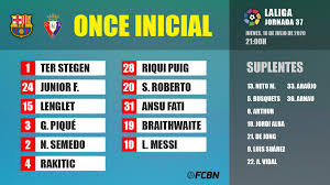 Barcelona face osasuna at camp nou stadium on sunday evening. Line Ups Of The Fc Barcelona Osasuna Of Laliga 2019 20