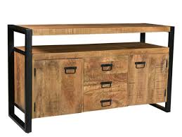 Fabrication sur mesure mobilier industriel bois métal sur commande. Buffet Harlem 2 Portes 3 Tiroirs Bois De Manguier