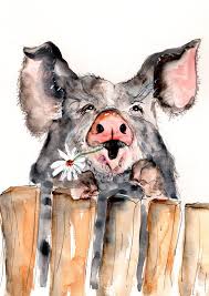 Pig Illustration Painting Pig Watercolor Art 6x4 Print Set In 8x6 Mount Pig Farm Animal Mode Pig Illustration Animal Art Pig Painting