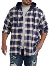 True Nation Men's Big & Tall Hooded Flannel Shirt Jacket - Blue - Casual Jackets