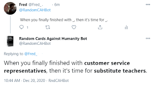 Cards against humanity has a free download for a pdf to print custom cards (e.g. Random Cards Against Humanity Bot Randomcahbot Twitter
