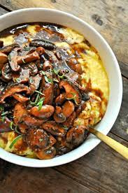 Vegan Creamy Polenta And Red Wine Mushrooms Rabbit And Wolves Recipe Vegetarian Vegan Recipes Vegan Recipes Vegetarian Recipes
