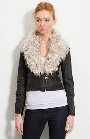 Doma Cropped Leather Jacket With Goat Fur Trim Nordstrom Cropped Leather Jacket Coats For Women Jackets